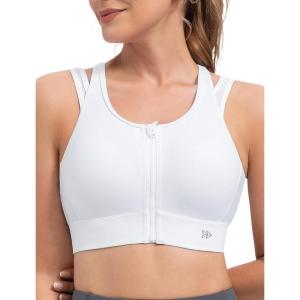 image:imageYvette Front Closure High Support Sports Bras for Women Double Straps Plus Size Sports Bra with Sewn in PadsWhite