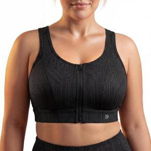 image:imageYvette Front Zip Sports Bra for Women High Support Full Coverage Workout Bra with SewnIn Molded Cups Wide UnderbandBlack