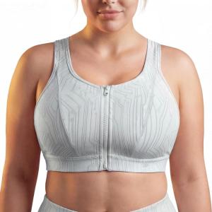 image:imageYvette Front Zip Sports Bra for Women High Support Full Coverage Workout Bra with SewnIn Molded Cups Wide UnderbandGrey