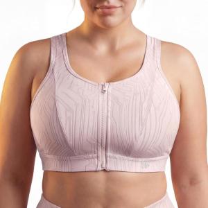 image:imageYvette Front Zip Sports Bra for Women High Support Full Coverage Workout Bra with SewnIn Molded Cups Wide UnderbandPink
