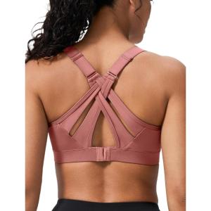 image:imageYvette Sports Bra High Impact Adjustable Criss Cross Back Full Support for Large Bust No BouncePastel Pink