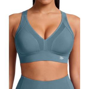 image:imageYvette Sports Bras for Women High Impact Support Sleek VNeck with Adjustable Criss Cross Straps for RunningampWorkoutLake Blue