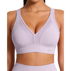 image:imageYvette Sports Bras for Women High Impact Support Sleek VNeck with Adjustable Criss Cross Straps for RunningampWorkoutLight Purple