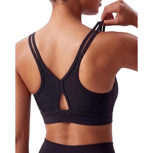 image:imageYvette Yoga Bras Midium Support for Women Low Impact Spaghetti Strap Mesh Splicing Style for Yoga Pilates Walking DailyBlack