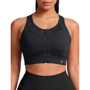 image:imageYvette Womens Sports Bra Front Zipper High Impact Support Mesh Racerback  Plus Size FriendlySewnin Pads Stay PutWirefree amp SupportiveBreathableSecure Zip ClosureFor Large BustRunningGymHIITBlack