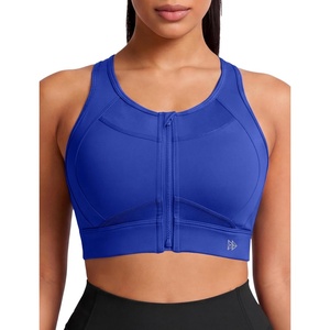 image:imageYvette Womens Sports Bra Front Zipper High Impact Support Mesh Racerback  Plus Size FriendlySewnin Pads Stay PutWirefree amp SupportiveBreathableSecure Zip ClosureFor Large BustRunningGymHIITRoyal Blue