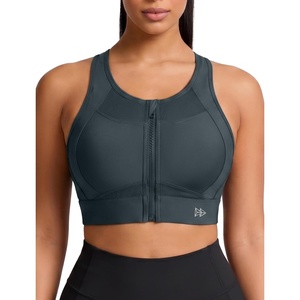 image:imageYvette Womens Sports Bra Front Zipper High Impact Support Mesh Racerback  Plus Size FriendlySewnin Pads Stay PutWirefree amp SupportiveBreathableSecure Zip ClosureFor Large BustRunningGymHIITHaze Blue