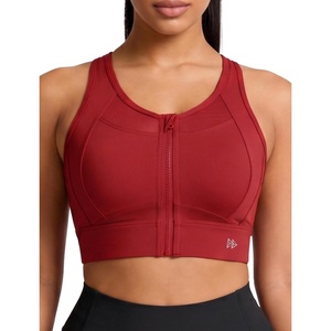 image:imageYvette Womens Sports Bra Front Zipper High Impact Support Mesh Racerback  Plus Size FriendlySewnin Pads Stay PutWirefree amp SupportiveBreathableSecure Zip ClosureFor Large BustRunningGymHIITBurgundy