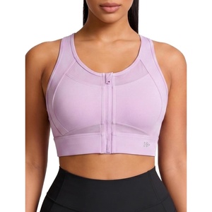 image:imageYvette Womens Sports Bra Front Zipper High Impact Support Mesh Racerback  Plus Size FriendlySewnin Pads Stay PutWirefree amp SupportiveBreathableSecure Zip ClosureFor Large BustRunningGymHIITPurple