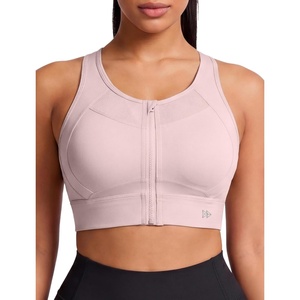 image:imageYvette Womens Sports Bra Front Zipper High Impact Support Mesh Racerback  Plus Size FriendlySewnin Pads Stay PutWirefree amp SupportiveBreathableSecure Zip ClosureFor Large BustRunningGymHIITWater Pink