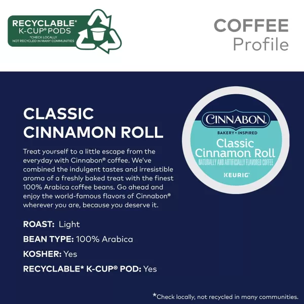 Cinnabon Classic Cinnamon Roll Keurig SingleServe KCup Pods Light Roast Coffee 72 Count 6 Packs of 12Classic Cinnamon Roll 12 Count Pack of 6