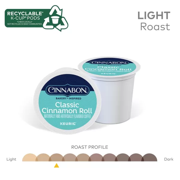 Cinnabon Classic Cinnamon Roll Keurig SingleServe KCup Pods Light Roast Coffee 72 Count 6 Packs of 12Classic Cinnamon Roll 12 Count Pack of 6