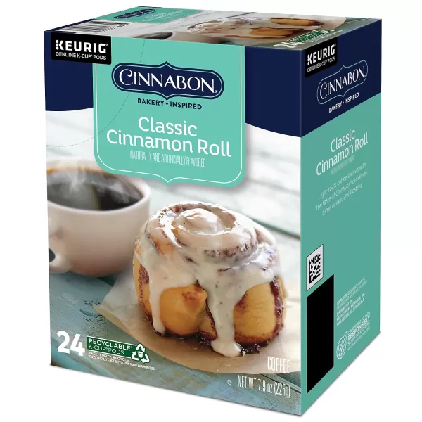 Cinnabon Classic Cinnamon Roll Keurig SingleServe KCup Pods Light Roast Coffee 72 Count 6 Packs of 12Classic Cinnamon Roll 24 Count Pack of 1