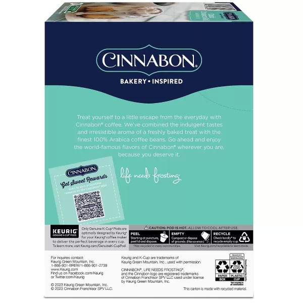 Cinnabon Classic Cinnamon Roll Keurig SingleServe KCup Pods Light Roast Coffee 72 Count 6 Packs of 12Classic Cinnamon Roll 24 Count Pack of 1