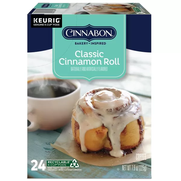 Cinnabon Classic Cinnamon Roll Keurig SingleServe KCup Pods Light Roast Coffee 72 Count 6 Packs of 12Classic Cinnamon Roll 24 Count Pack of 1