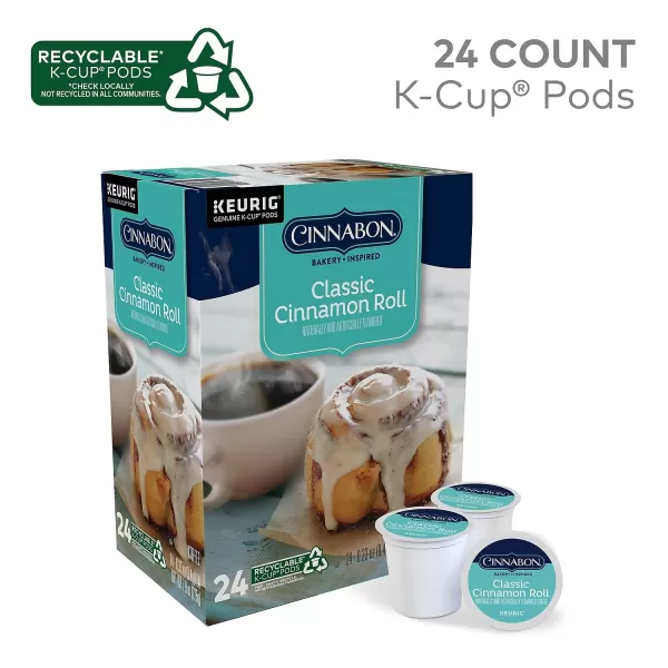 Cinnabon Classic Cinnamon Roll Keurig SingleServe KCup Pods Light Roast Coffee 72 Count 6 Packs of 12Classic Cinnamon Roll 24 Count Pack of 1