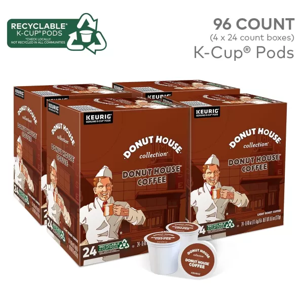 Donut House Collection Donut House Coffee SingleServe Keurig KCup Pods Light Roast Coffee 24 Count Pack of 4Donut House 96 Count