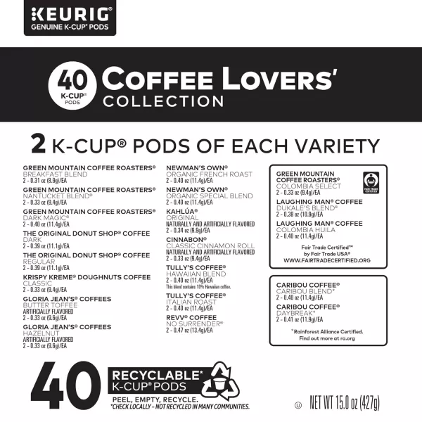 Keurig Coffee Lovers Collection Variety Pack SingleServe Coffee KCup Pods Sampler 60 CountCoffee Lovers 40 Count Pack of 1