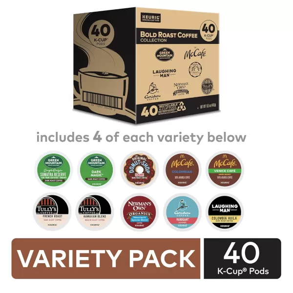 Keurig Entertainers Collection Variety Pack SingleServe KCup Pods 40 CountBold Roast Variety 40 Count Pack of 1