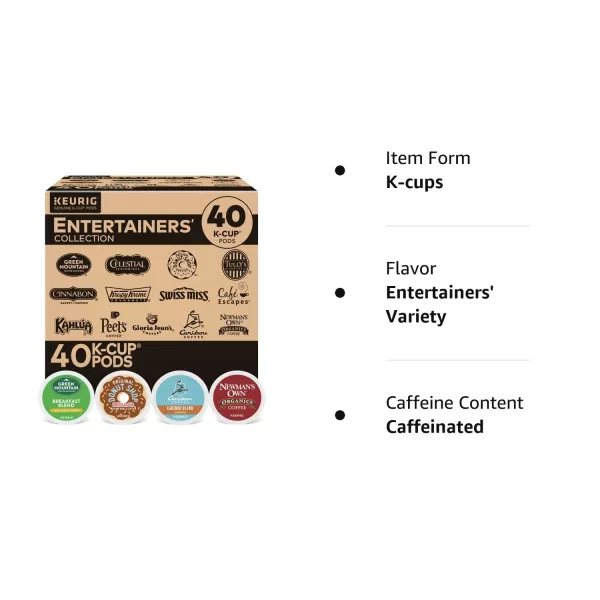 Keurig Entertainers Collection Variety Pack SingleServe KCup Pods 40 CountEntertainers Collection Variety 40 Count Pack of 1