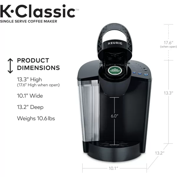 Keurig KClassic Coffee Maker KCup Pod Single Serve Programmable 6 to 10 oz Brew Sizes BlackBlack Coffee Maker