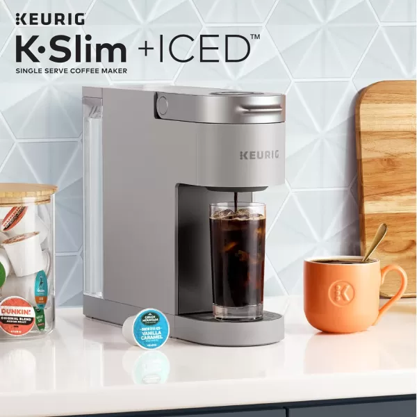 Keurig KSlim  ICED Single Serve Coffee Maker Brews 8 to 12oz Cups GrayKeurig KSlim  ICED Single Serve Coffee Maker Brews 8 to 12oz Cups Gray