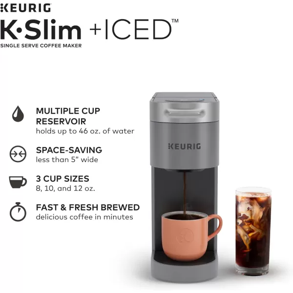 Keurig KSlim  ICED Single Serve Coffee Maker Brews 8 to 12oz Cups GrayKeurig KSlim  ICED Single Serve Coffee Maker Brews 8 to 12oz Cups Gray