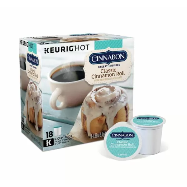 Cinnabon Classic Cinnamon Roll Keurig SingleServe KCup Pods Light Roast Coffee 72 Count 6 Packs of 12Cinnamon 18 Count Pack of 2