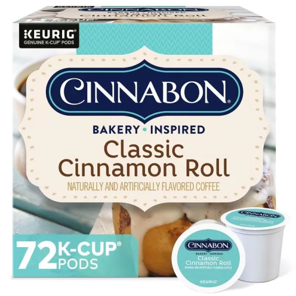 Cinnabon Classic Cinnamon Roll Keurig SingleServe KCup Pods Light Roast Coffee 72 Count 6 Packs of 12Classic Cinnamon Roll 12 Count Pack of 6