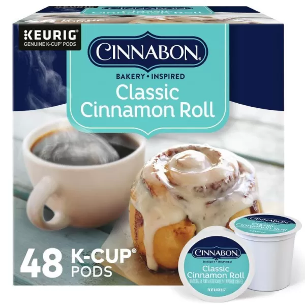 Cinnabon Classic Cinnamon Roll Keurig SingleServe KCup Pods Light Roast Coffee 72 Count 6 Packs of 12Classic Cinnamon Roll 48 Count Pack of 1