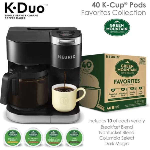 Keurig KDuo Coffee Maker Single Serve KCup Pod and 12 Cup Carafe Brewer with Green Mountain Favorites Collection KCup Pods 40 countKeurig KDuo Coffee Maker Single Serve KCup Pod and 12 Cup Carafe Brewer with Green Mountain Favorites Collection KCup Pods 40 count