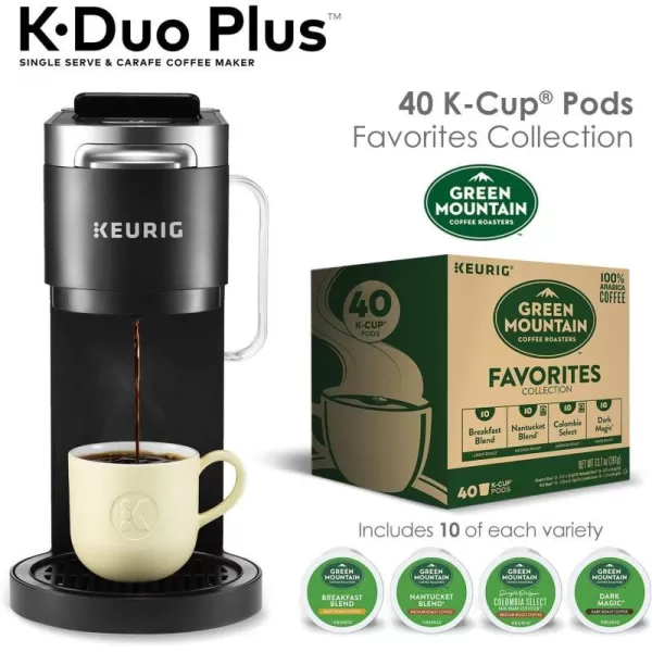 Keurig KDuo Plus Coffee Maker Single Serve KCup Pod and 12 Cup Carafe Brewer with Green Mountain Favorites Collection KCup Pods 40 countKeurig KDuo Plus Coffee Maker Single Serve KCup Pod and 12 Cup Carafe Brewer with Green Mountain Favorites Collection KCup Pods 40 count