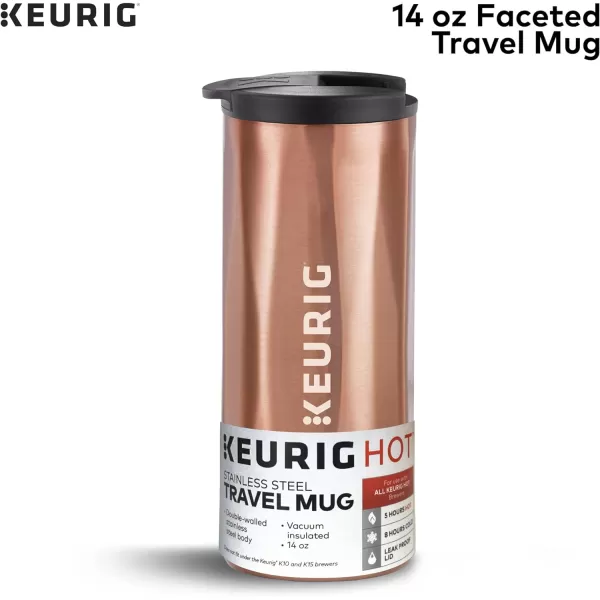 Keurig Faceted Stainless Steel Coffee Travel Mug Fits Under Any Keurig KCup Pod Coffee Maker 14 oz CopperCopper