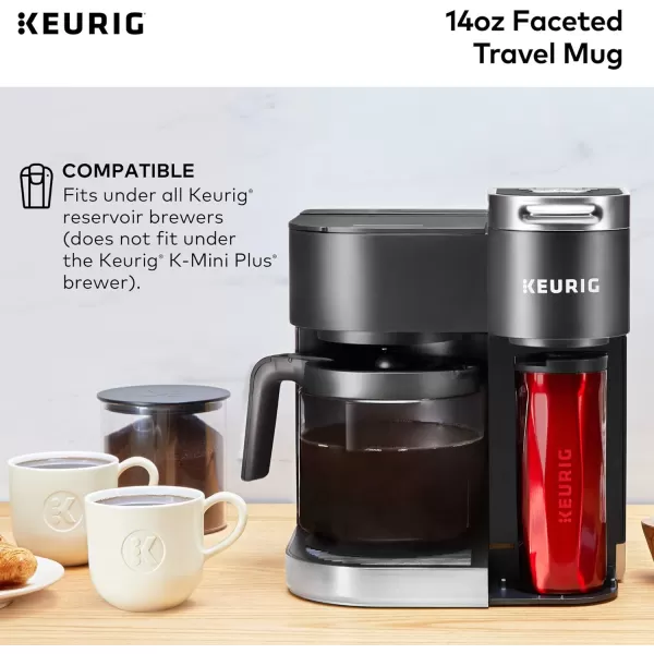 Keurig Faceted Stainless Steel Coffee Travel Mug Fits Under Any Keurig KCup Pod Coffee Maker 14 oz CopperRed