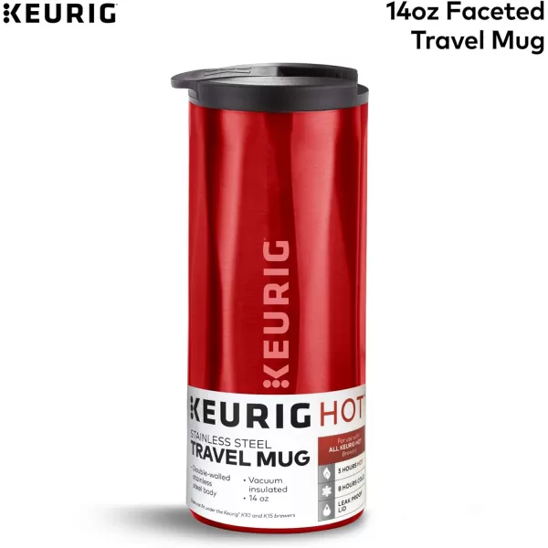 Keurig Faceted Stainless Steel Coffee Travel Mug Fits Under Any Keurig KCup Pod Coffee Maker 14 oz CopperRed