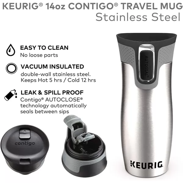 Keurig KElite Coffee Maker Single Serve KCup Pod Coffee Brewer Brushed Silver with Keurig 14 oz Contigo AUTOSEAL Travel Mug and My KCup Universal Reusable Ground Coffee FilterKeurig KElite Coffee Maker Single Serve KCup Pod Coffee Brewer Brushed Silver with Keurig 14 oz Contigo AUTOSEAL Travel Mug and My KCup Universal Reusable Ground Coffee Filter