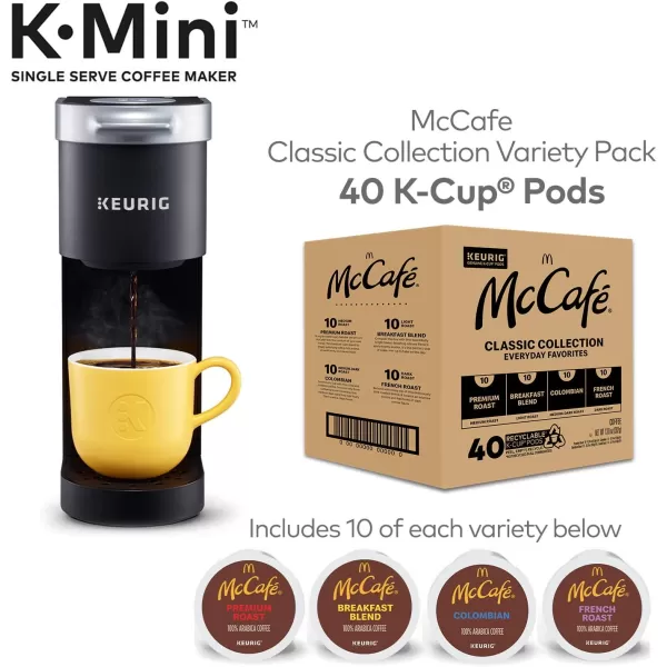 Keurig KMini Coffee Maker Single Serve KCup Pod Coffee Brewer Black with McCafe Classic Collection Variety Pack KCup Coffee Pods 40 CountKeurig KMini Coffee Maker Single Serve KCup Pod Coffee Brewer Black with McCafe Classic Collection Variety Pack KCup Coffee Pods 40 Count