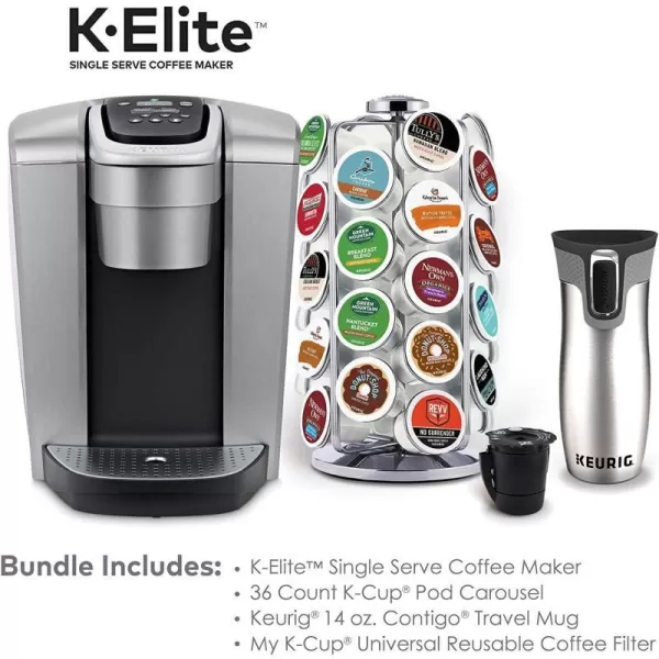 Keurig KElite Coffee Maker Single Serve KCup Pod Coffee Brewer Brushed Silver with Keurig 14 oz Contigo AUTOSEAL Travel Mug and My KCup Universal Reusable Ground Coffee FilterKeurig KElite Coffee Maker Single Serve KCup Pod Coffee Brewer Brushed Silver with Keurig 14 oz Contigo AUTOSEAL Travel Mug and My KCup Universal Reusable Ground Coffee Filter