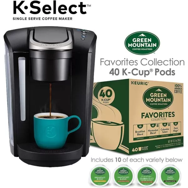 Keurig KSelect Coffee Maker Single Serve KCup Pod Coffee Brewer Black and Green Mountain Coffee Favorites Collection KCup Pods 40 CountKeurig KSelect Coffee Maker Single Serve KCup Pod Coffee Brewer Black and Green Mountain Coffee Favorites Collection KCup Pods 40 Count