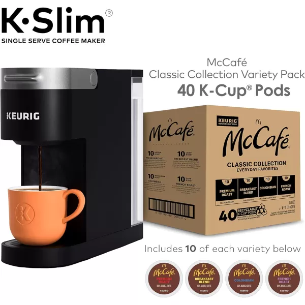 Keurig KSlim Single Serve Coffee Maker with McCaf Classic Collection Variety Pack 40 Count KCup PodsKSlim  McCaf 40ct KCup Pods