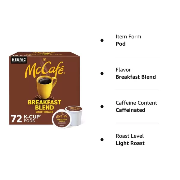 McCafe Classic Collection SingleServe Coffee KCup Pods Classic Collection Variety Pack 40 CountBreakfast Blend 72 Count