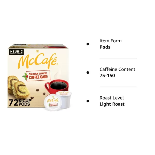 McCafe Classic Collection SingleServe Coffee KCup Pods Classic Collection Variety Pack 40 CountCinnamon Streusel 12 Count Pack of 6