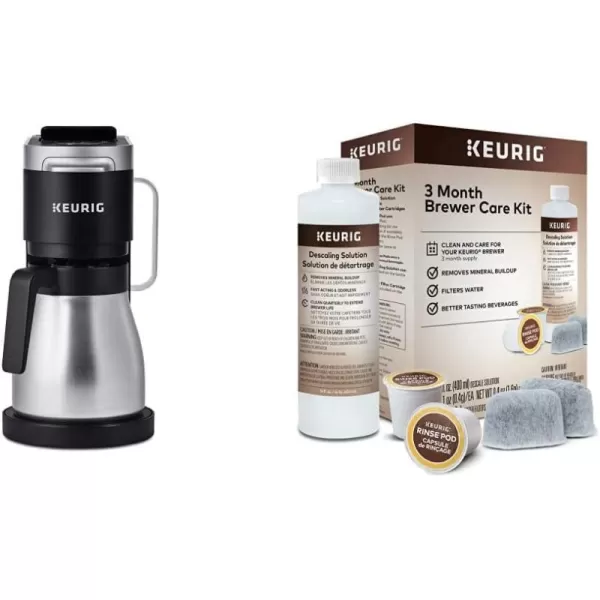 Keurig KDuo Plus Coffee Maker Single Serve KCup Pod and 12 Cup Carafe Brewer with Green Mountain Ground Coffee Favorites Collection 12 oz Bagged 3 CountCoffee Maker  Brewer Maintenance Kit