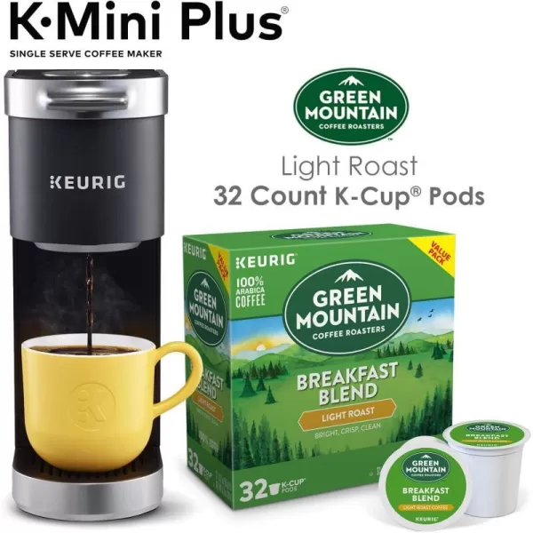 Keurig KMini Plus Single Serve Coffee Maker with Green Mountain Breakfast Blend Coffee Pods 32 countKeurig KMini Plus Single Serve Coffee Maker with Green Mountain Breakfast Blend Coffee Pods 32 count