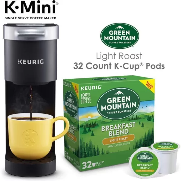 Keurig KMini Single Serve Coffee Maker with Green Mountain Breakfast Blend Coffee Pods 32 countKeurig KMini Single Serve Coffee Maker with Green Mountain Breakfast Blend Coffee Pods 32 count