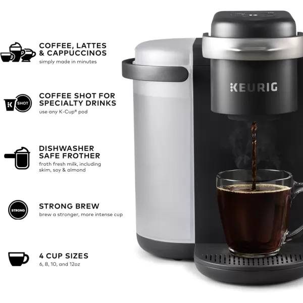 Keurig KCaf SMART Single Serve Coffee Maker with WiFi Compatibility Latte and Cappuccino Machine with BuiltIn Frother 6 Brew Sizes Compatible with Alexa BlackDark Charcoal