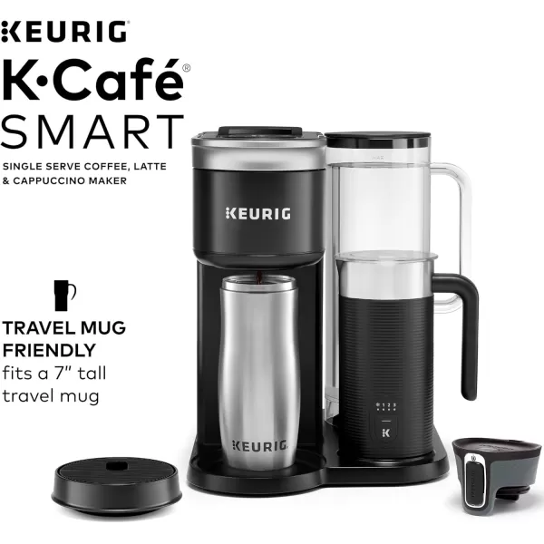 Keurig KCaf SMART Single Serve Coffee Maker with WiFi Compatibility Latte and Cappuccino Machine with BuiltIn Frother 6 Brew Sizes Compatible with Alexa BlackBlack