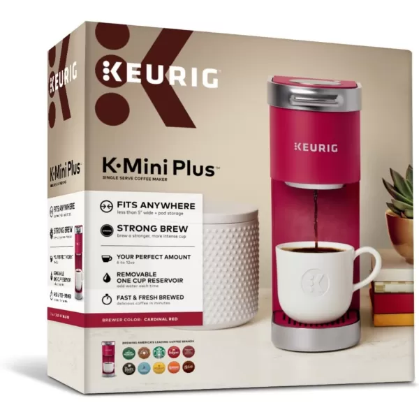 Keurig KMini Plus Single Serve KCup Pod Coffee Maker with 6 to 12oz Brew Size Stores up to 9 KCup Pods Travel Mug Friendly Matte BlackCardinal Red