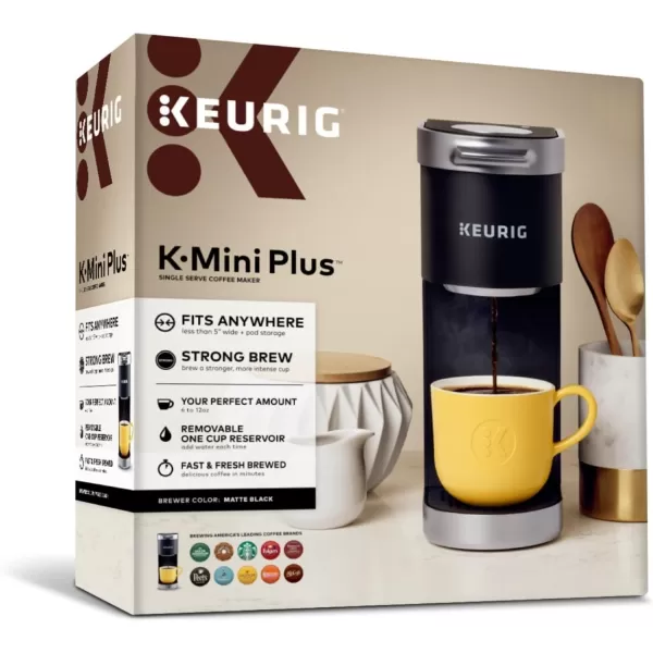 Keurig KMini Plus Single Serve KCup Pod Coffee Maker with 6 to 12oz Brew Size Stores up to 9 KCup Pods Travel Mug Friendly Matte BlackMatte Black