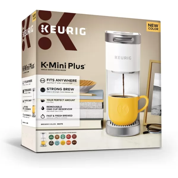 Keurig KMini Plus Single Serve KCup Pod Coffee Maker with 6 to 12oz Brew Size Stores up to 9 KCup Pods Travel Mug Friendly Matte BlackWhite